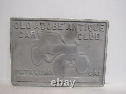Vintage Old Adobe Antique Car Club Petaluma Califonia Emblem Metal Embossed
