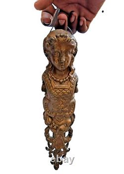 Vintage Old Antique Beautiful Tribal Girl Embossed Brass Door Handle, Collectible