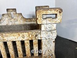 Vintage Old Antique Fire Basket Grate Box Log Fireplace 1900s cast iron Grandeur