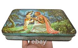 Vintage Old Antique Iron Rare God Krishna Sudama Meeting Print Litho. Tin Box