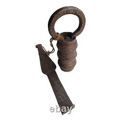 Vintage Old Antique Iron Rare Tricky Push System Very Long Big Pad Lock & Key