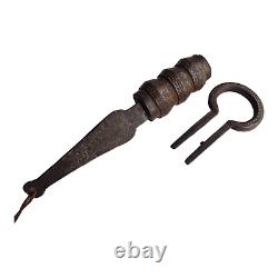 Vintage Old Antique Iron Rare Tricky Push System Very Long Big Pad Lock & Key