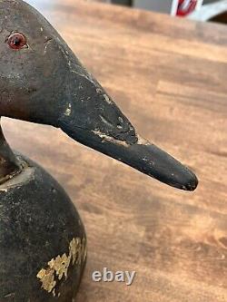 Vintage Old Antique Primitive Folk Art Wood Carved Painted Red Eye Duck Decoy