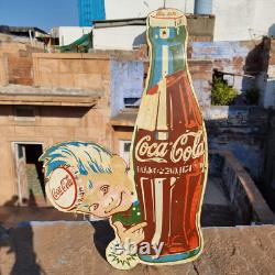 Vintage Old Antique Rare Coca Cola Cold Drink Adv. Porcelain Enamel Sign Board