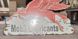 Vintage Old Antique Rare Horse Gargoyle Mobil Oil Ad Porcelain Enamel Sign Board