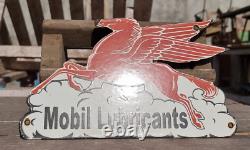 Vintage Old Antique Rare Horse Gargoyle Mobil Oil Ad Porcelain Enamel Sign Board