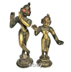 Vintage Old Antique Rare Radha Krishna Brass Hindu God & Goddess Figure / Statue