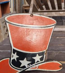Vintage Old Antique Rare Red Hat Oil Gasoline Logo Porcelain Enamel Sign Board