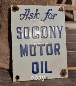 Vintage Old Antique Rare Socony Motor Oil Miniature Porcelain Enamel Sign Board
