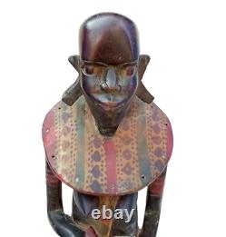 Vintage Old Antique Rosewood Fine Lacquer Painting Tribal Woman Figure / Statue