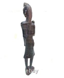 Vintage Old Antique Rosewood Fine Tribal Hand Carved Wooden Woman Figure Statue