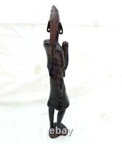 Vintage Old Antique Rosewood Fine Tribal Hand Carved Wooden Woman Figure Statue