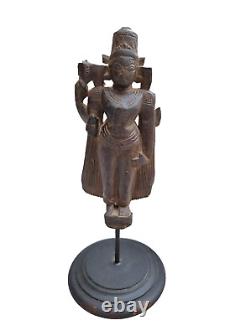 Vintage Old Antique Rosewood Hand Carved Wooden Lord Vishnu Statue / Table Top