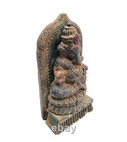 Vintage Old Antique Rosewood Hand Crafted Wooden Hindu God Ganesha Statue Figure