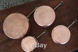 Vintage Old Antique Set of 4 Copper Tin Lined Saucepans. #3