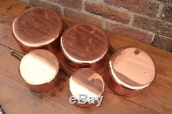 Vintage Old Antique Set of 5 Copper Saucepans Pots. Kitchenalia #33