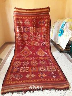 Vintage Old Carpet Moroccan Berber Rug Oriental, 11.4 x 4.9 ft