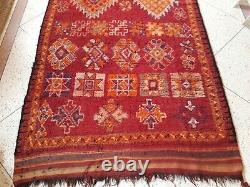 Vintage Old Carpet Moroccan Berber Rug Oriental, 11.4 x 4.9 ft