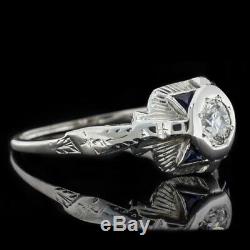 Vintage Old European Cut Diamond Sapphire Engagement Ring 18k Antique Art Deco