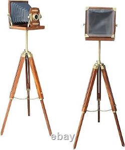 Vintage Old Film Wooden Camera with Tripod Stand Floor Movie Prop Christmas Decor