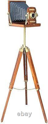 Vintage Old Film Wooden Camera with Tripod Stand Floor Movie Prop Christmas Decor