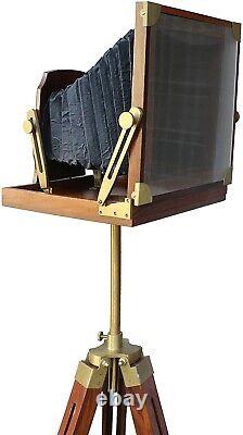 Vintage Old Film Wooden Camera with Tripod Stand Floor Movie Prop Christmas Decor