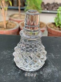 Vintage Old Handcrafted Crystal Cut Clear Glass Scent Perfume Bottle Without Lid