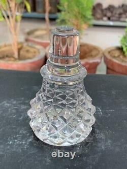 Vintage Old Handcrafted Crystal Cut Clear Glass Scent Perfume Bottle Without Lid