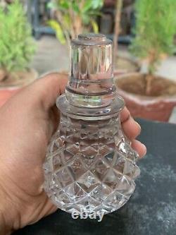 Vintage Old Handcrafted Crystal Cut Clear Glass Scent Perfume Bottle Without Lid