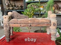 Vintage Old Handcrafted Rustic Wooden Four Legged Hindu God Idol Worship Throne