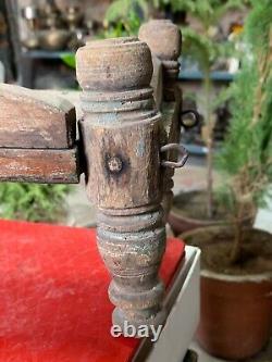 Vintage Old Handcrafted Rustic Wooden Four Legged Hindu God Idol Worship Throne