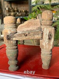 Vintage Old Handcrafted Rustic Wooden Four Legged Hindu God Idol Worship Throne