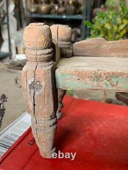 Vintage Old Handcrafted Rustic Wooden Four Legged Hindu God Idol Worship Throne