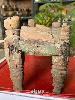 Vintage Old Handcrafted Rustic Wooden Four Legged Hindu God Idol Worship Throne