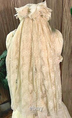Vintage Old Lace Long Sleeve Wedding Dress Cosplay Renaissance Fair Gown Veil Sm