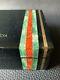 Vintage Old Luxury Lacquered Humidor Gold Jade & Red Coral Strips Cigars Box