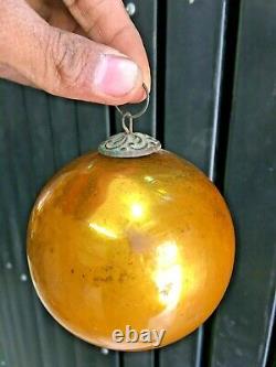 Vintage Old Original Antique Rare Big Round Glass Christmas Kugel / Ornament