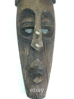 Vintage Old Rare Wooden Tribal Man Face Mask Wall Hanging Decorative Statue