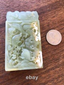 Vintage Old Stock Chinese Pale Green Nephrite Jade Pendant Translucent Fish