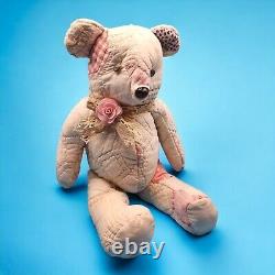 Vintage Raggedy Teddy Bear Old Handmade Antique Quilt Stuffed Primitive