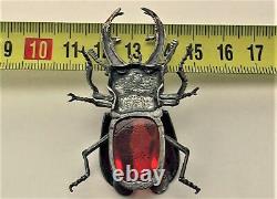 Vintage Sterling Silver 925 Beetle Deer Rare Old Bug Red Insect Jewel16.57 gr