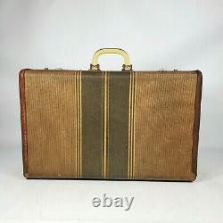 Vintage Striped Tweed Brown 21 Suitcase 1930s 1940s Antique Old Luggage Decor