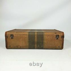 Vintage Striped Tweed Brown 21 Suitcase 1930s 1940s Antique Old Luggage Decor