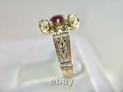Vintage Victorian 14k Rose Gold Natural Old Miner Red Ruby Seed White Pearl Ring