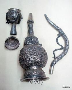 Vintage antique collectible old silver hookah Tobacco smoking pipe