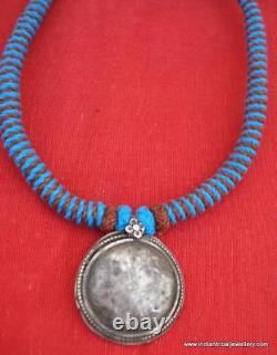 Vintage antique old silver pendant necklace tribal jewellery rajasthan india
