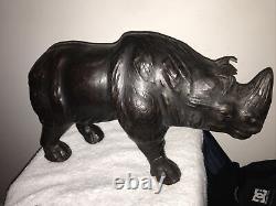 Vintage old english leather Rhino statue