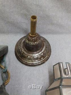 Vtg Brass Arts Crafts Mission Chandelier Light Fixture Mica Shades Old 890-16