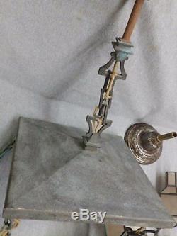 Vtg Brass Arts Crafts Mission Chandelier Light Fixture Mica Shades Old 890-16