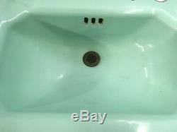 Vtg Mid Century Art Deco Jadeite Green Porcelain Old Cast Iron Bath Sink 613-18E